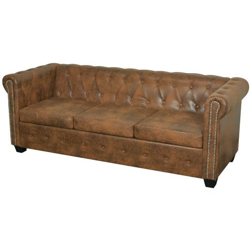 Chesterfield Sofa-Set 2-Sitzer und 3-Sitzer Kunstleder Braun