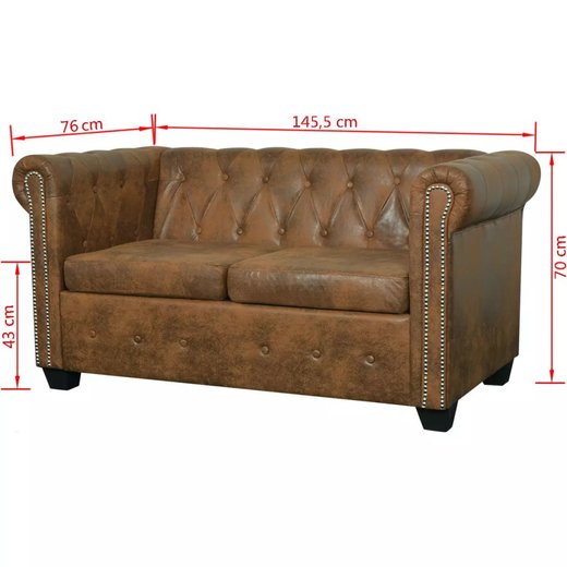 Chesterfield Sofa-Set 2-Sitzer und 3-Sitzer Kunstleder Braun