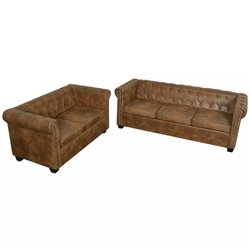 Chesterfield Sofa-Set 2-Sitzer und 3-Sitzer Kunstleder Braun