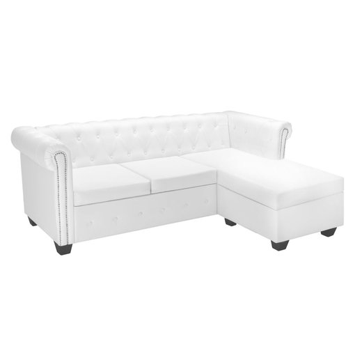 Chesterfield Sofa in L-Form Kunstleder Wei