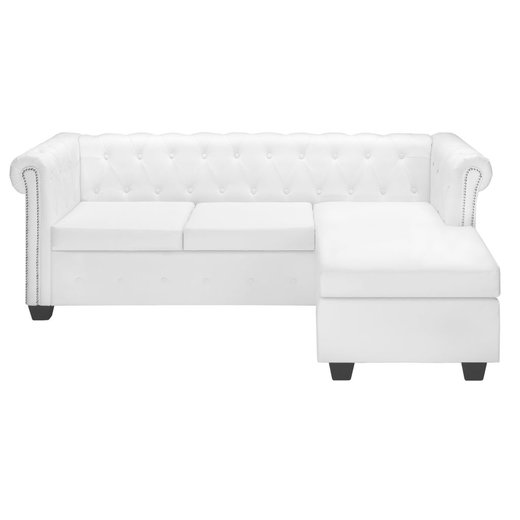 Chesterfield Sofa in L-Form Kunstleder Wei