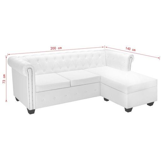 Chesterfield Sofa in L-Form Kunstleder Wei