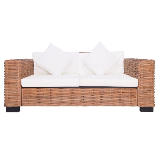 2-tlg. Sofagarnitur mit Auflagen Natur Rattan