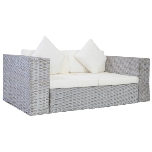 2-tlg. Sofagarnitur mit Auflagen Grau Natur Rattan