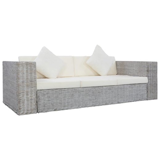 2-tlg. Sofagarnitur mit Auflagen Grau Natur Rattan