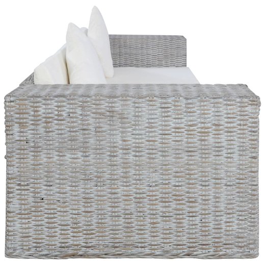 2-tlg. Sofagarnitur mit Auflagen Grau Natur Rattan