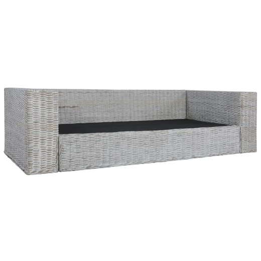3-Sitzer-Sofa mit Polstern Grau Natrliches Rattan
