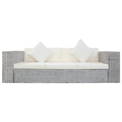 3-Sitzer-Sofa mit Polstern Grau Natrliches Rattan