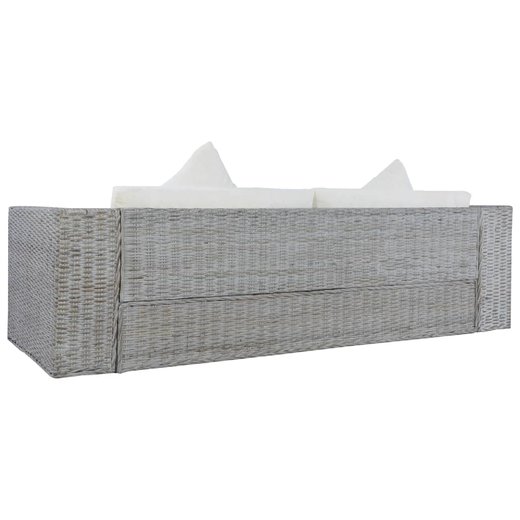 3-Sitzer-Sofa mit Polstern Grau Natrliches Rattan
