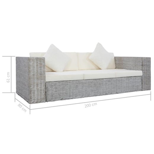 3-Sitzer-Sofa mit Polstern Grau Natrliches Rattan