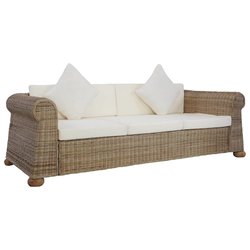 3-Sitzer-Sofa mit Polstern Natrliches Rattan