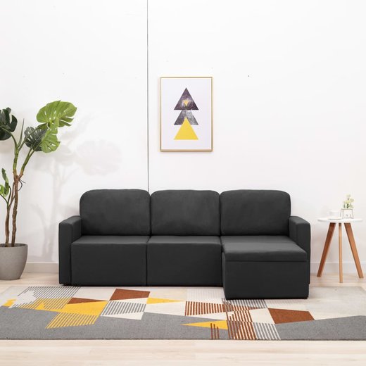 Modulares 3-Sitzer-Schlafsofa Dunkelgrau Stoff