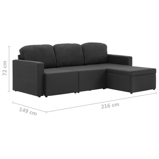 Modulares 3-Sitzer-Schlafsofa Dunkelgrau Stoff