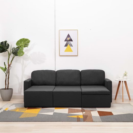Modulares 3-Sitzer-Schlafsofa Dunkelgrau Stoff