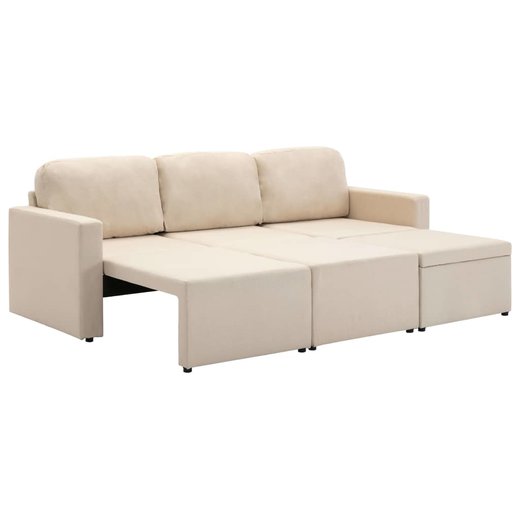Modulares 3-Sitzer-Schlafsofa Creme Stoff