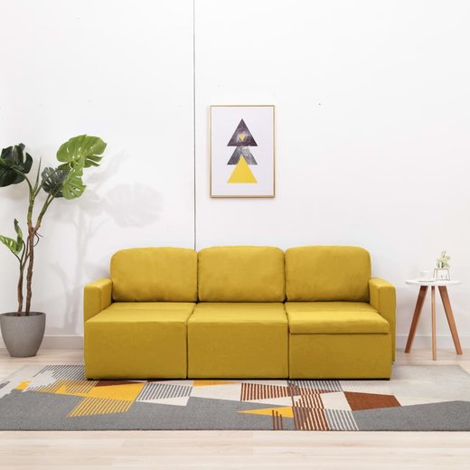 Modulares 3-Sitzer-Schlafsofa Gelb Stoff