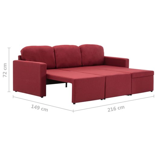 Modulares 3-Sitzer-Schlafsofa Weinrot Stoff