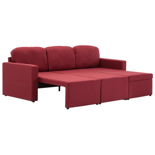 Modulares 3-Sitzer-Schlafsofa Weinrot Stoff
