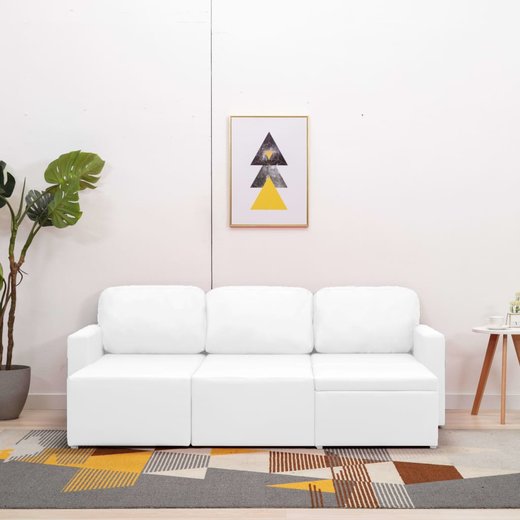 Modulares 3-Sitzer-Schlafsofa Wei Kunstleder
