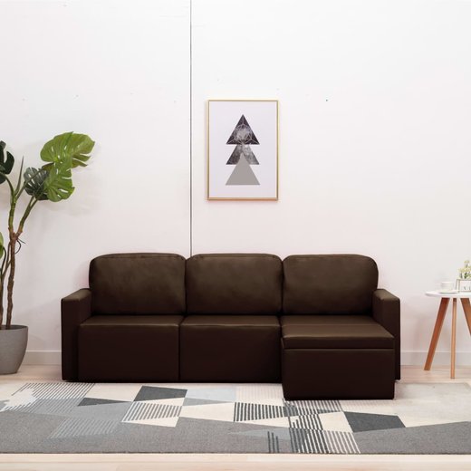 Modulares 3-Sitzer Schlafsofa Braun Kunstleder