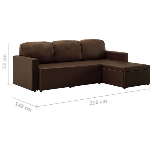 Modulares 3-Sitzer Schlafsofa Braun Kunstleder