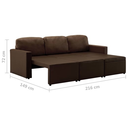 Modulares 3-Sitzer Schlafsofa Braun Kunstleder
