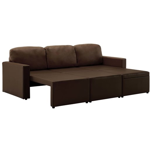 Modulares 3-Sitzer Schlafsofa Braun Kunstleder