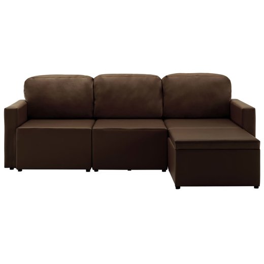 Modulares 3-Sitzer Schlafsofa Braun Kunstleder