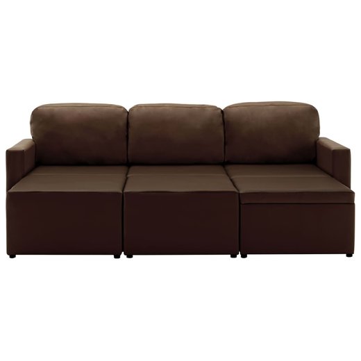 Modulares 3-Sitzer Schlafsofa Braun Kunstleder