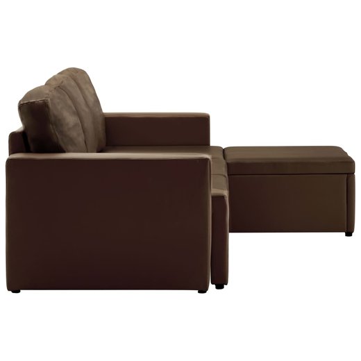 Modulares 3-Sitzer Schlafsofa Braun Kunstleder