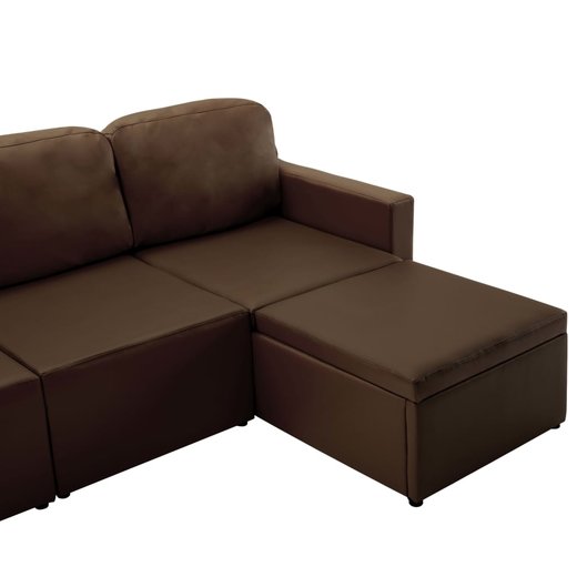Modulares 3-Sitzer Schlafsofa Braun Kunstleder