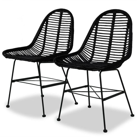 Esszimmersthle 2 Stk. Natur Rattan Schwarz