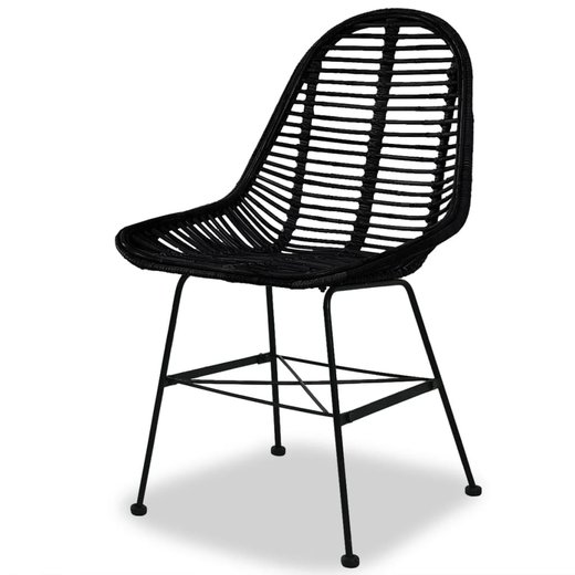 Esszimmersthle 2 Stk. Natur Rattan Schwarz