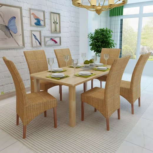 Esszimmersthle 6 Stk. Natur Rattan Braun