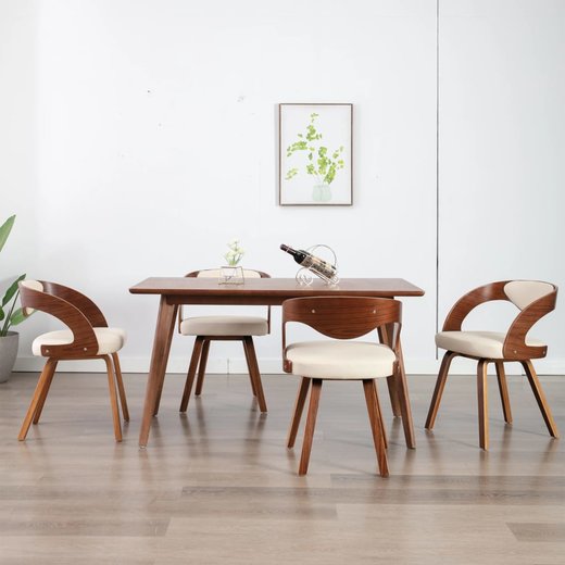 Esszimmersthle 4 Stk. Creme Bugholz und Kunstleder