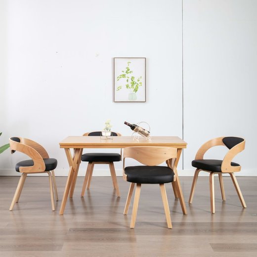 Esszimmersthle 4 Stk. Schwarz Bugholz und Kunstleder