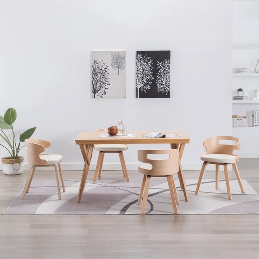 Esszimmersthle 4 Stk. Creme Bugholz und Kunstleder