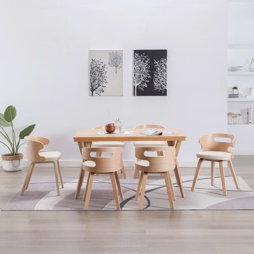 Esszimmersthle 6 Stk. Creme Bugholz und Kunstleder