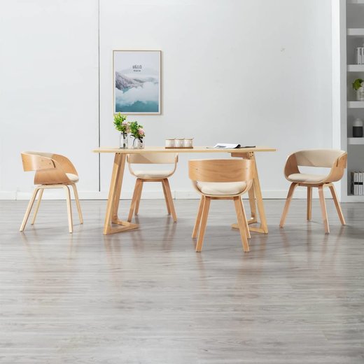 Esszimmersthle 4 Stk. Creme Bugholz und Kunstleder