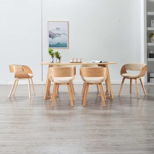 Esszimmersthle 6 Stk. Creme Bugholz und Kunstleder
