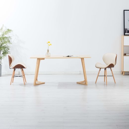 Esszimmersthle 2 Stk. Cremewei Kunstleder und Bugholz