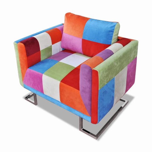 Wrfel-Sessel mit verchromten Fen Patchwork-Design Stoff