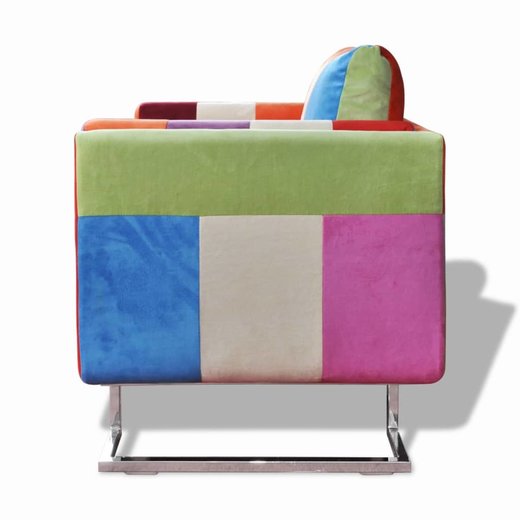 Wrfel-Sessel mit verchromten Fen Patchwork-Design Stoff