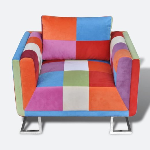 Wrfel-Sessel mit verchromten Fen Patchwork-Design Stoff