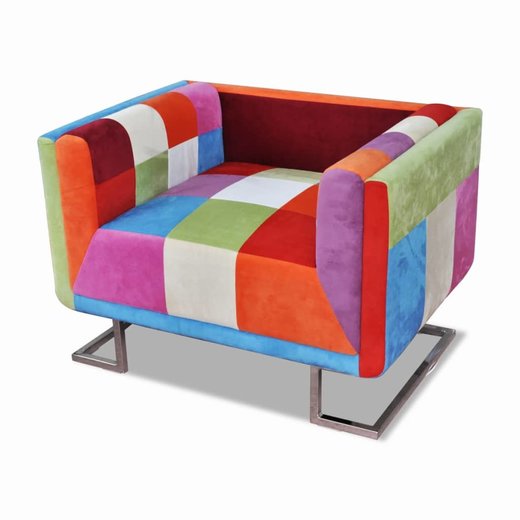 Wrfel-Sessel mit verchromten Fen Patchwork-Design Stoff