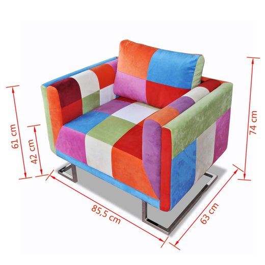 Wrfel-Sessel mit verchromten Fen Patchwork-Design Stoff