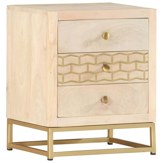 Nachttisch Golden 40 x 30 x 50 cm Mango Massivholz