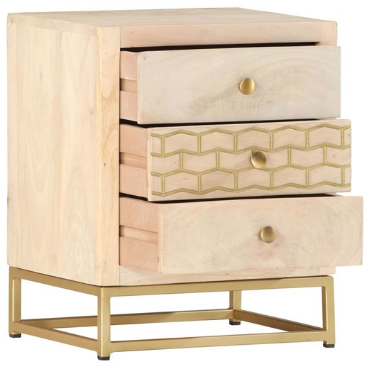 Nachttisch Golden 40 x 30 x 50 cm Mango Massivholz