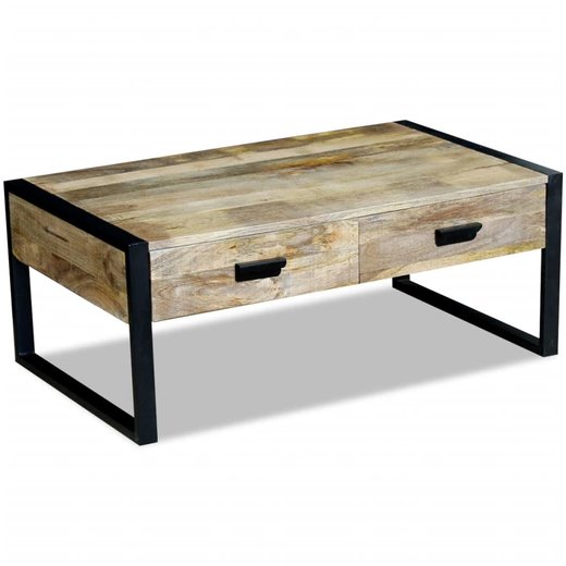 Couchtisch mit 2 Schubladen Mangoholz Massiv 100x60x40 cm