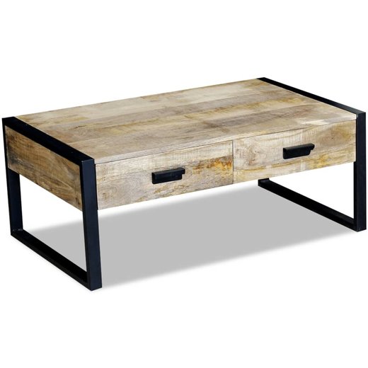 Couchtisch mit 2 Schubladen Mangoholz Massiv 100x60x40 cm